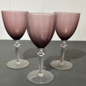 3 Vintage crystal Elegant Purple Wine Glass Set